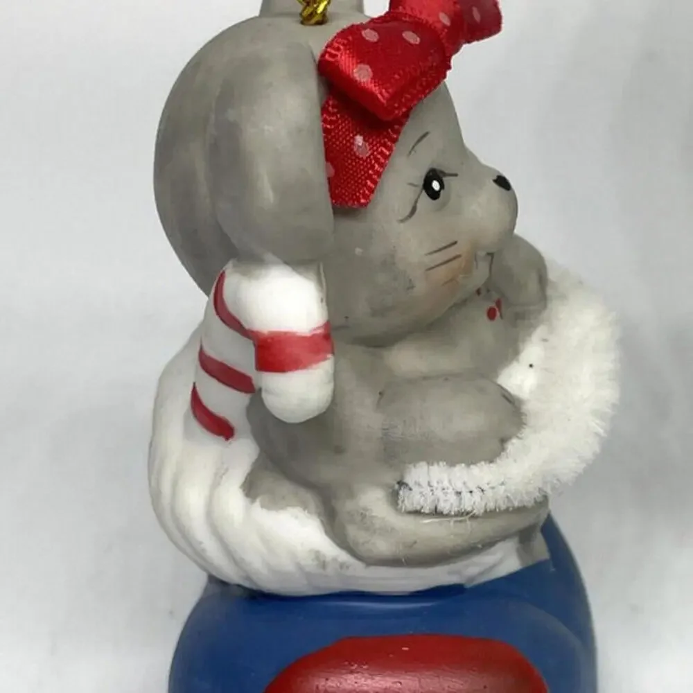Mouse in Stocking Porcelain Bell Christmas Ornament‎ Vintage GIFTCO